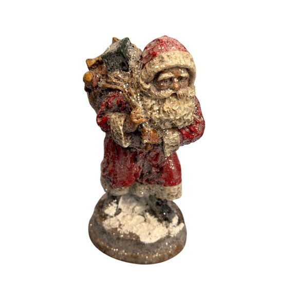 Hand-Carved Vintage Santa Claus Figurine With Sack Of Toys & Glitter Finish - Picture 6 of 6